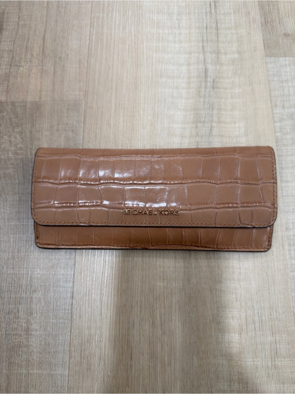 Michael Kors Brown Croc-Embossed Leather Wallet
